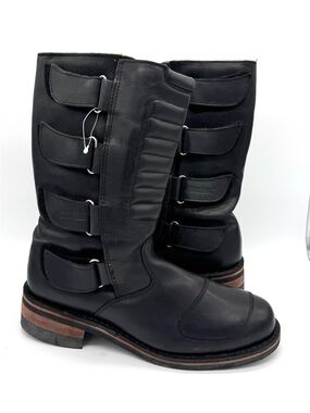 Guide Gear Black Leather mens Motorcycle boots padded Touring Strappy Sz 13 EE